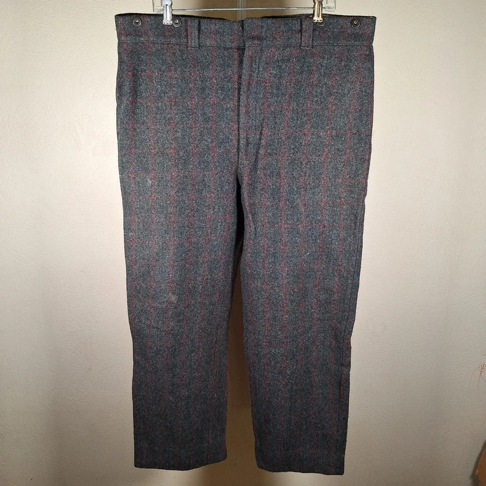 Woolrich Vintage Wool Malone Trousers Plaid Hunting Logger Heavy Mens Gray 40